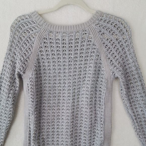 Loft Open Knit Sweater Size Small in Beige w/ Metallic Silver Threads - Picture 6 of 11